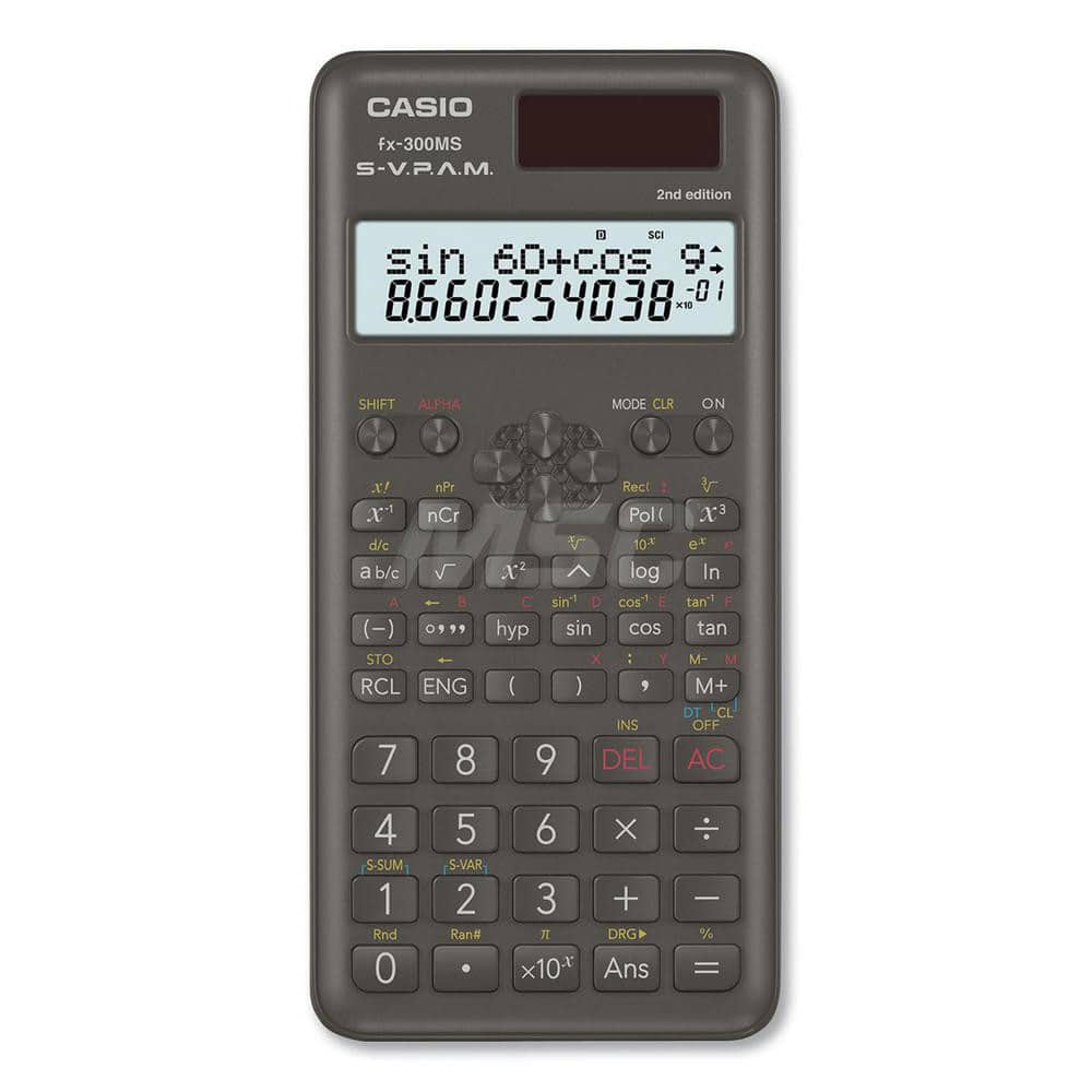 Casio - Calculators; Type: Scientific ; Type of Power: Battery; Solar ; Display Type: 12-Digit LCD ; Color: Black ; Display Size: 4mm ; Number of Functions: 229 - Exact Tool & Supply