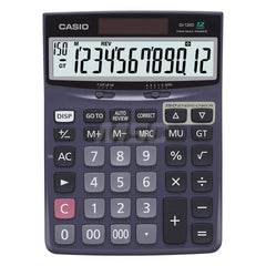 Casio - Calculators; Type: Desktop Calculator ; Type of Power: Battery; Solar ; Display Type: 12-Digit LCD ; Color: Blue ; Display Size: 19mm ; Width (Decimal Inch): 7.6300 - Exact Tool & Supply
