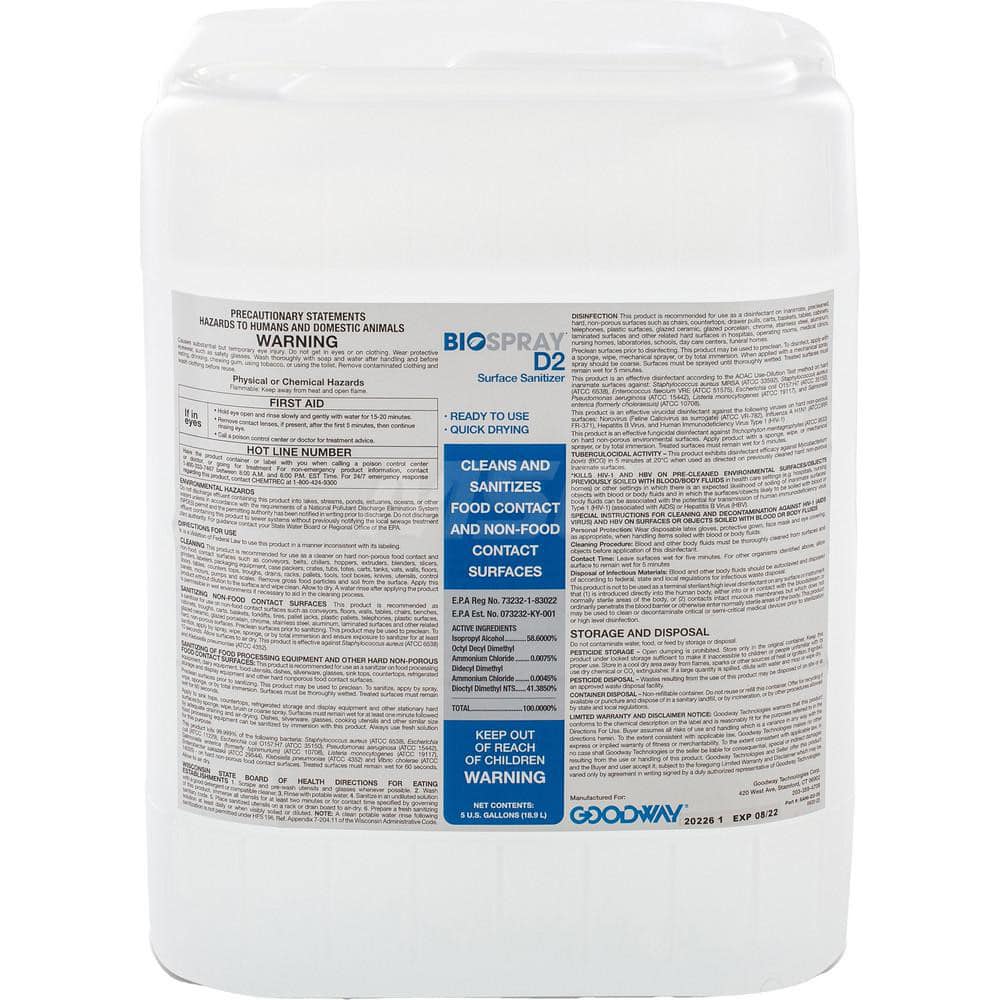 Goodway - All-Purpose Cleaners & Degreasers; Type: Sanitizer ; Container Type: Carboy ; Container Size: 5 Gallon ; Scent: Alcohol ; Form: Liquid - Exact Tool & Supply