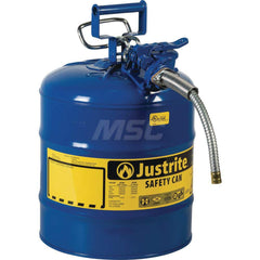 Justrite - Safety Dispensing Cans; Capacity: 5 Gal. ; Material: Steel ; Color: Blue ; Height (Decimal Inch): 17.500000 ; Diameter/Length (mm): 11.75 ; Approval Listing/Regulations: FM Approved; UL; ULC; TUV - Exact Tool & Supply