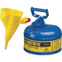 Justrite - Safety Dispensing Cans; Capacity: 1 Gal. ; Material: Steel ; Color: Blue ; Height (Decimal Inch): 11.000000 ; Diameter/Length (mm): 9.50 ; Approval Listing/Regulations: FM Approved; UL; ULC; TUV - Exact Tool & Supply