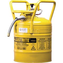 Justrite - Safety Dispensing Cans; Capacity: 5 Gal. ; Material: Steel ; Color: Yellow ; Height (Decimal Inch): 18.520000 ; Diameter/Length (mm): 11.75 ; Approval Listing/Regulations: FM Approved; DOT; UN - Exact Tool & Supply
