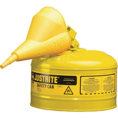 Justrite - Safety Dispensing Cans; Capacity: 2.5 Gal ; Material: Steel ; Color: Yellow ; Height (Decimal Inch): 11.500000 ; Diameter/Length (mm): 11.75 ; Approval Listing/Regulations: FM Approved; UL; ULC; TUV - Exact Tool & Supply