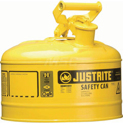 Justrite - Safety Dispensing Cans; Capacity: 2.5 Gal ; Material: Steel ; Color: Yellow ; Height (Decimal Inch): 11.500000 ; Diameter/Length (mm): 11.75 ; Approval Listing/Regulations: FM Approved; UL; ULC; TUV - Exact Tool & Supply
