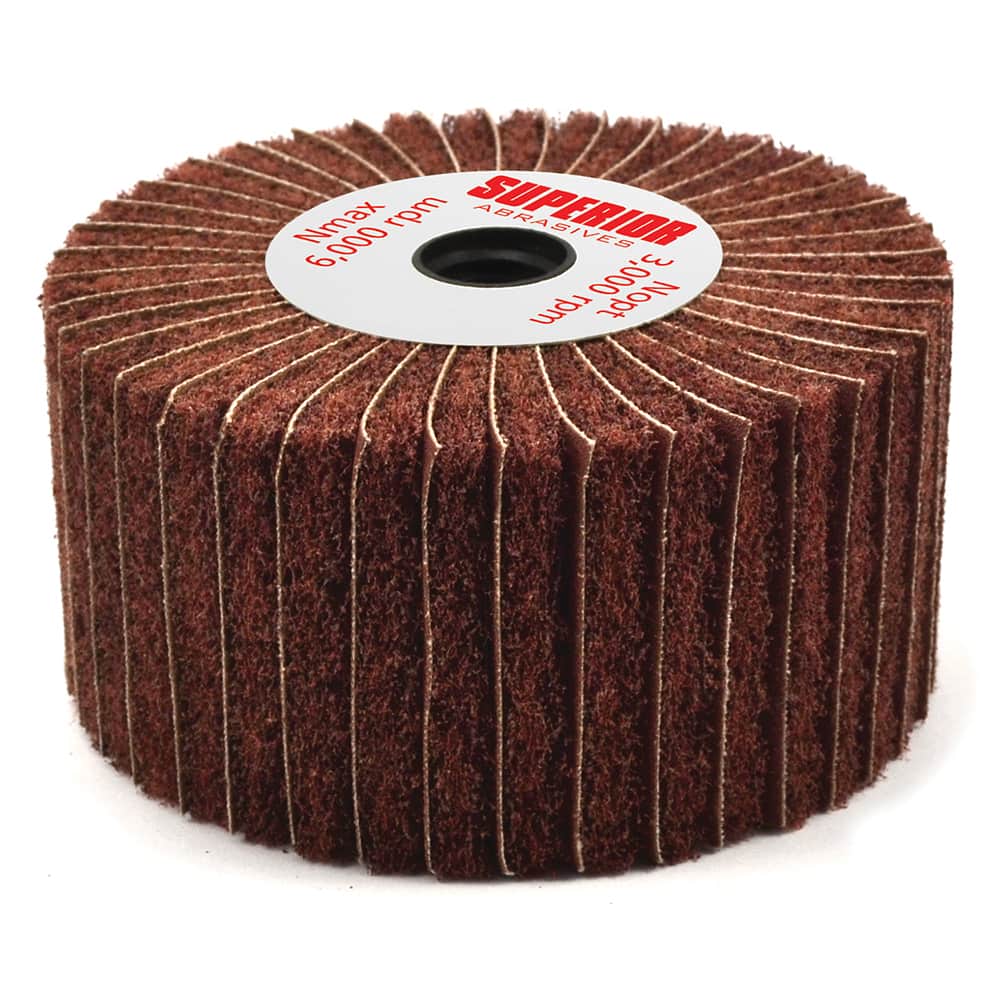 Superior Abrasives - Mounted Flap Wheels; Abrasive Type: Non-Woven ; Outside Diameter (Inch): 4 ; Face Width (Inch): 2 ; Abrasive Material: Aluminum Oxide ; Grit: 180 ; Mounting Type: Arbor - Exact Tool & Supply