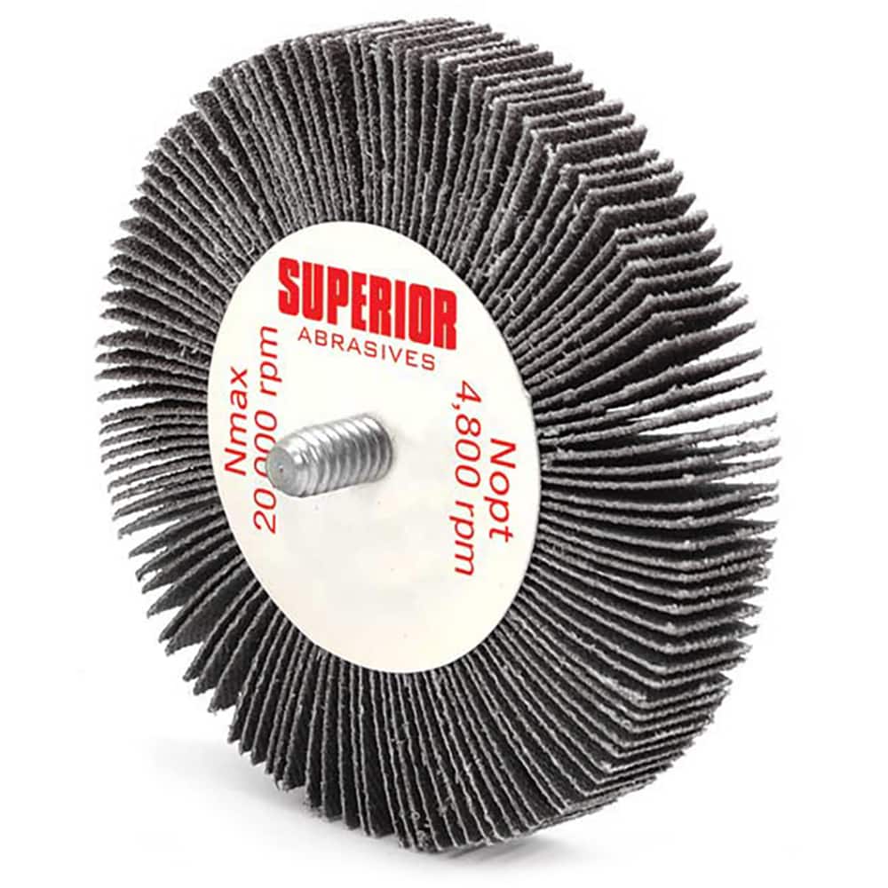 Superior Abrasives - Mounted Flap Wheels; Abrasive Type: Coated ; Outside Diameter (Inch): 3 ; Face Width (Inch): 1/2 ; Abrasive Material: Silicon Carbide ; Grit: 120 ; Mounting Type: 1/4" Shank - Exact Tool & Supply