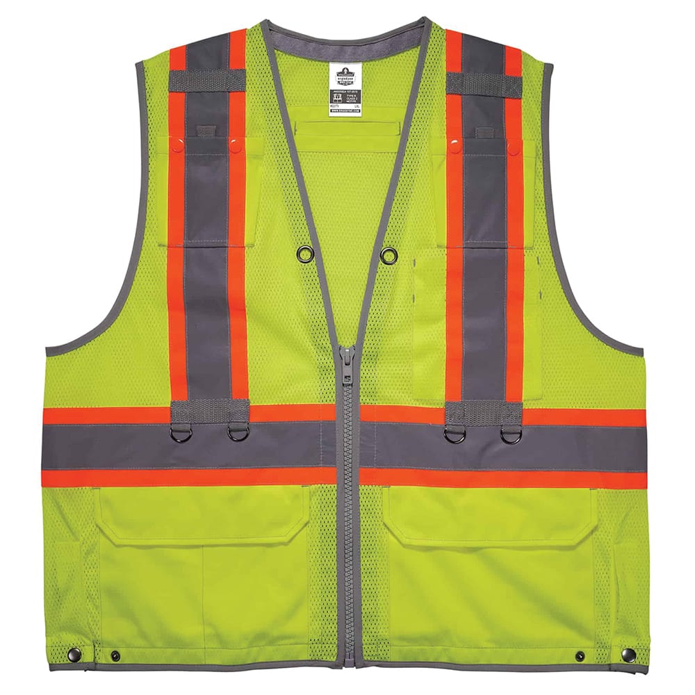 Ergodyne - High Visibility Vests; Vest Style: General Purpose ; Vest Type: Hi Visibility ; Front Closure: Zipper ; Material: Polyester ; Material Composition: Mesh ; Color: Lime - Exact Tool & Supply