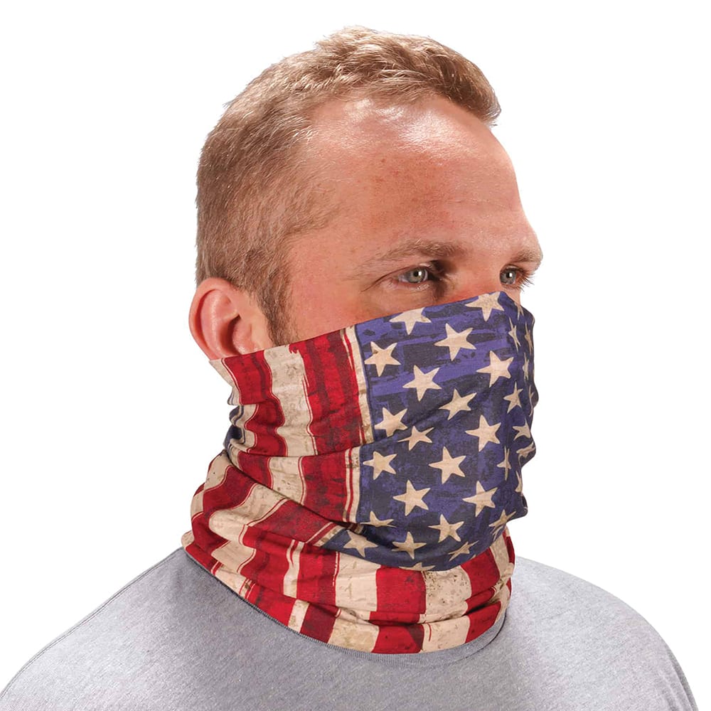 Ergodyne - Hats, Headbands & Bandanas; Garment Style: Gaiter ; Garment Type: Washable ; Garment Color: Red; White; Blue ; Garment Size: Universal ; Garment Material: High-Performance Knit Fabric ; Color Pattern: Flag - Exact Tool & Supply