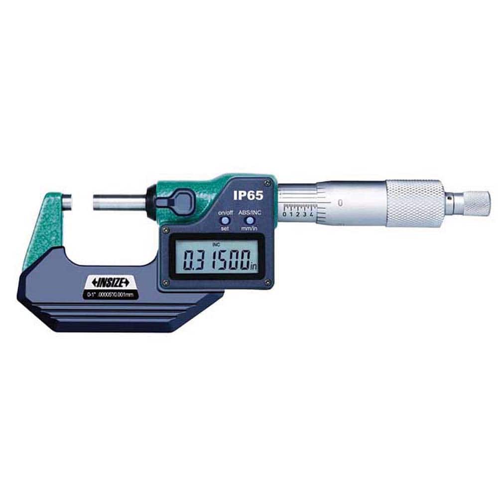 Insize USA LLC - Electronic Outside Micrometers; Type: Standard ; Minimum Measurement (Decimal Inch): 4.0000 ; Minimum Measurement (mm): 100.00 ; Maximum Measurement (mm): 125.00 ; Maximum Measurement (Decimal Inch): 5.0000 ; Thimble Type: Ratchet Stop - Exact Tool & Supply