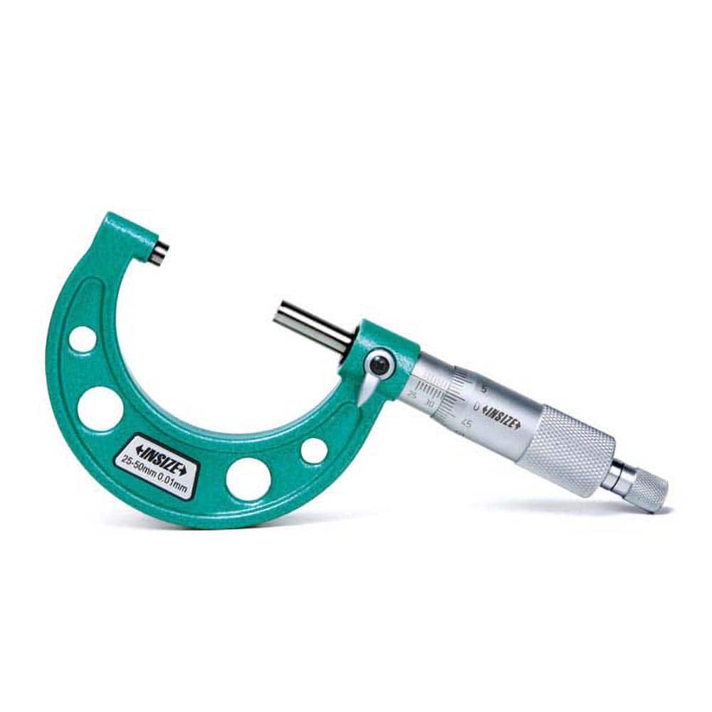 Insize USA LLC - Mechanical Outside Micrometers; Minimum Measurement (mm): 0.00 ; Maximum Measurement (mm): 75.00 ; Graduation (mm): 0.01 ; Features: None ; Thimble Type: Ratchet Stop ; Measuring Face Material: Carbide - Exact Tool & Supply
