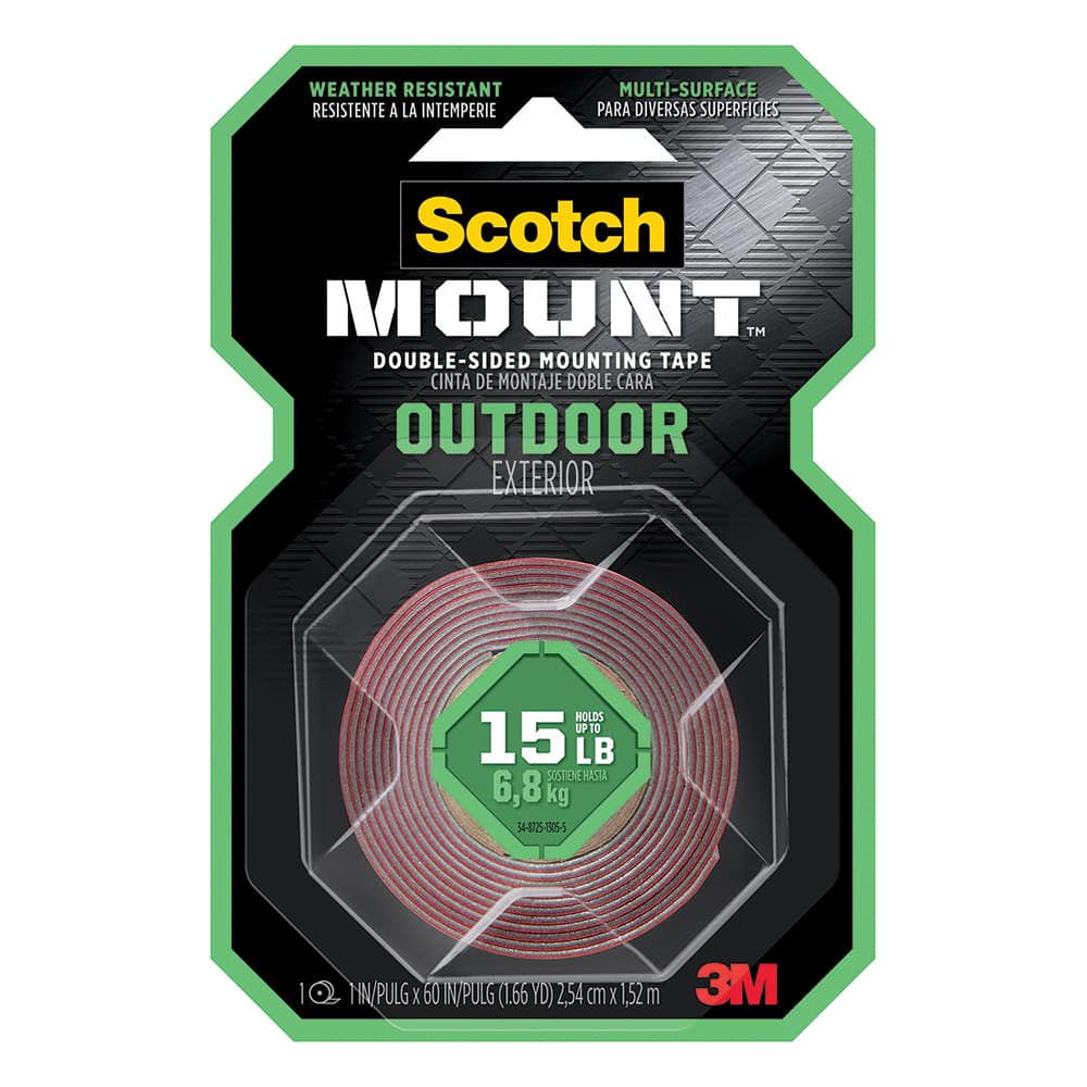 3M - Double Sided Tape; Material Family: Plastic ; Length Range: 48" and Longer ; Width (Inch): 1 ; Adhesive Material: Acrylic Foam ; Length (Meters): 11.400 - Exact Tool & Supply