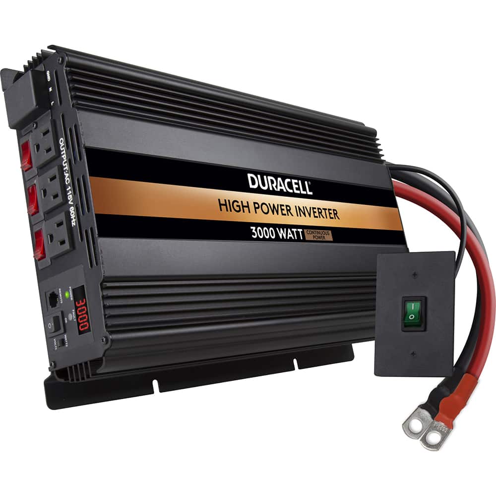 Duracell - Power Inverters; Input Voltage: 12 ; Output Voltage: 115 VAC ; Continuous Output Power (W): 3000 ; Peak Output Power (W): 6000 ; Maximum Input Current Rating (A): 250 ; Cooling Method: Fan Cooled - Exact Tool & Supply