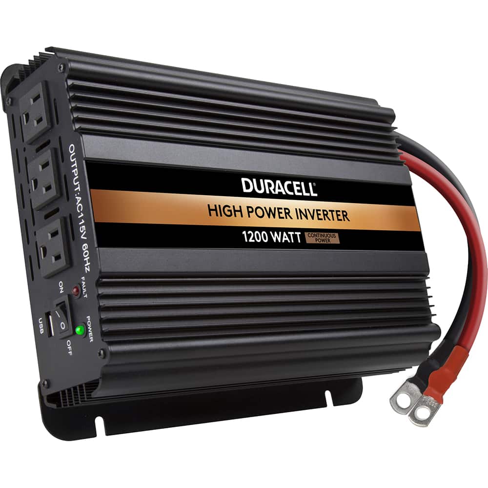 Duracell - Power Inverters; Input Voltage: 12 ; Output Voltage: 115 VAC ; Continuous Output Power (W): 1200 ; Peak Output Power (W): 2400 ; Maximum Input Current Rating (A): 100 ; Cooling Method: Fan Cooled - Exact Tool & Supply