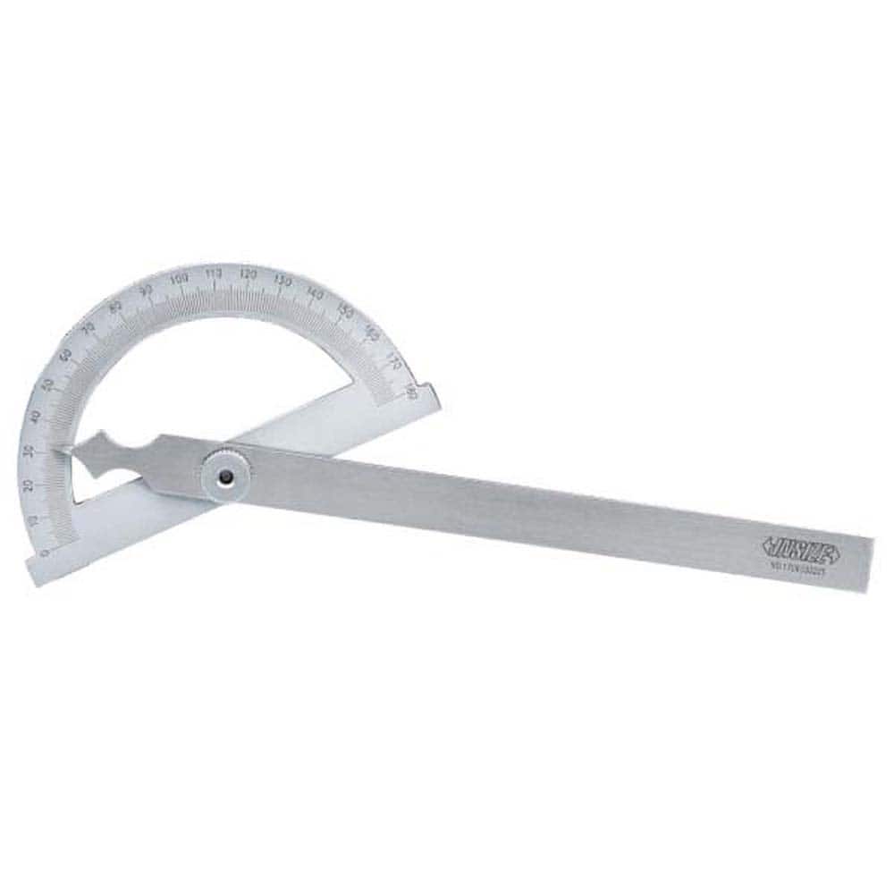 Insize USA LLC - Round & Rectangular Head Protractors; Head Type: Round ; Blade Length (mm): 300.0000 ; Blade Length (Inch): 11.8 ; Maximum Measurement (Degrees): 180.00 ; Dial Graduation (Degrees): 1.00 ; Dial Range: 0-180 - Exact Tool & Supply