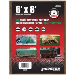 Erickson Manufacturing - Tarps & Dust Covers; Material: Polyethylene ; Width (Feet): 6.00 ; Grommet: Yes ; Color: Brown ; Length: 8 - Exact Tool & Supply