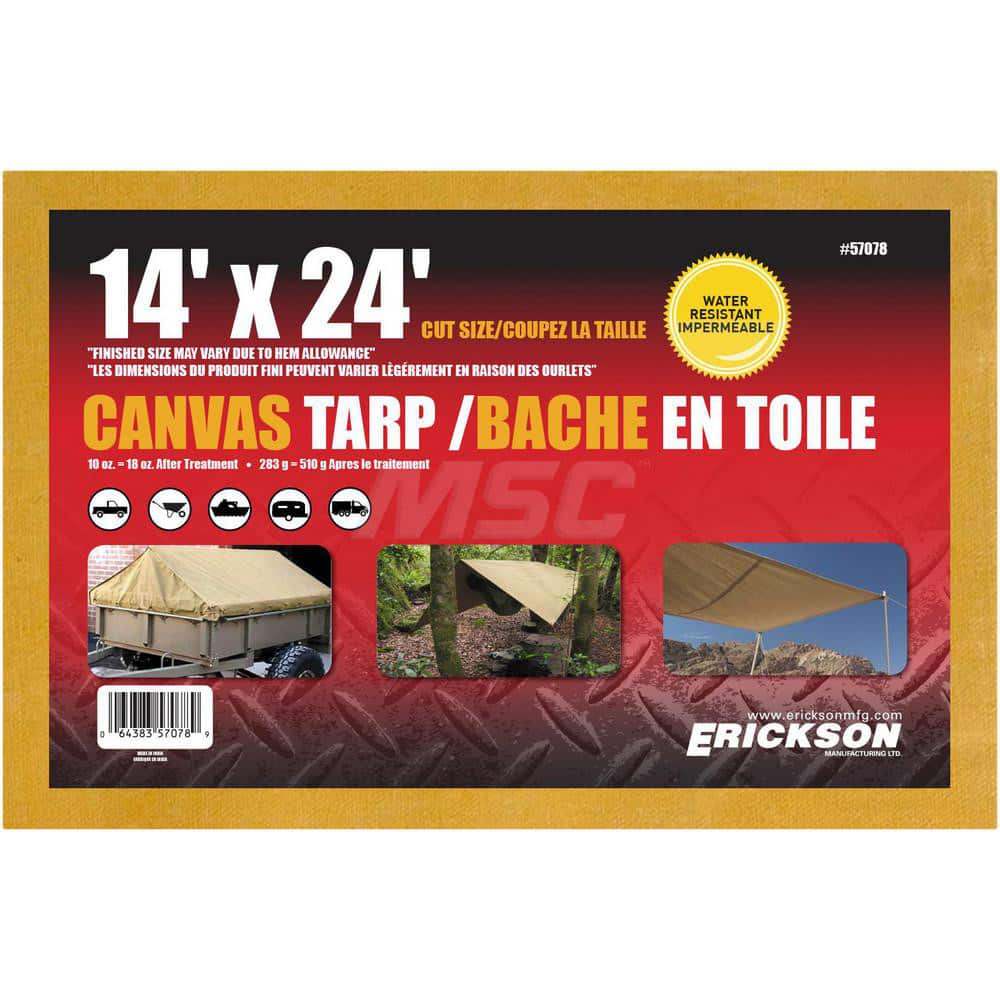 Erickson Manufacturing - Tarps & Dust Covers; Material: Canvas ; Width (Feet): 14.00 ; Grommet: Yes ; Color: Beige ; Length: 24 ; Additional Information: Finished Size May Vary Due to Hem Allowance - Exact Tool & Supply
