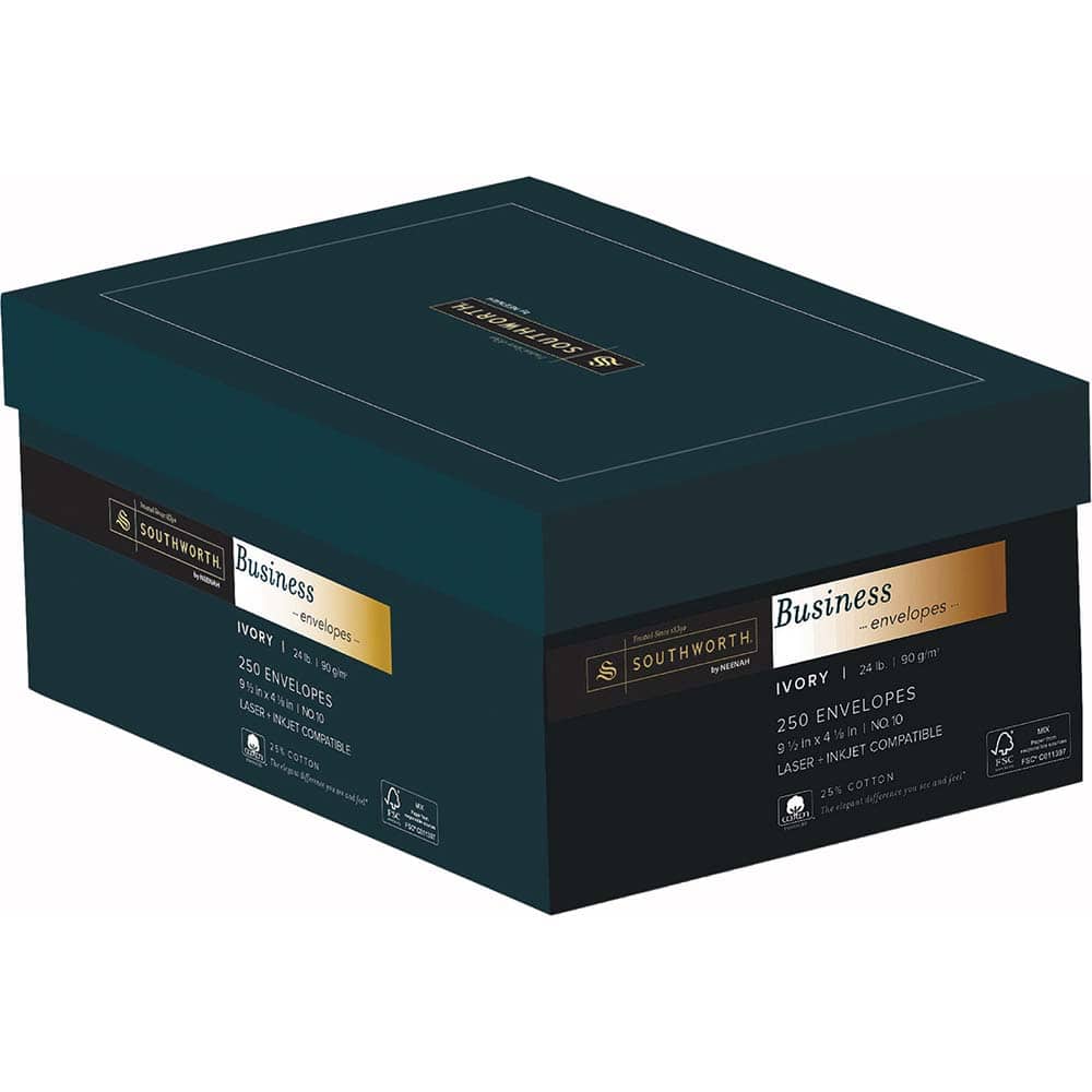 Southworth - Mailers, Sheets & Envelopes; Type: Business Envelope ; Style: Gummed Flap ; Width (Inch): 9-1/2 ; Length (Inch): 4-1/8 ; Box Quantity: 250 ; Size: 4.13 x 9.5 - Exact Tool & Supply