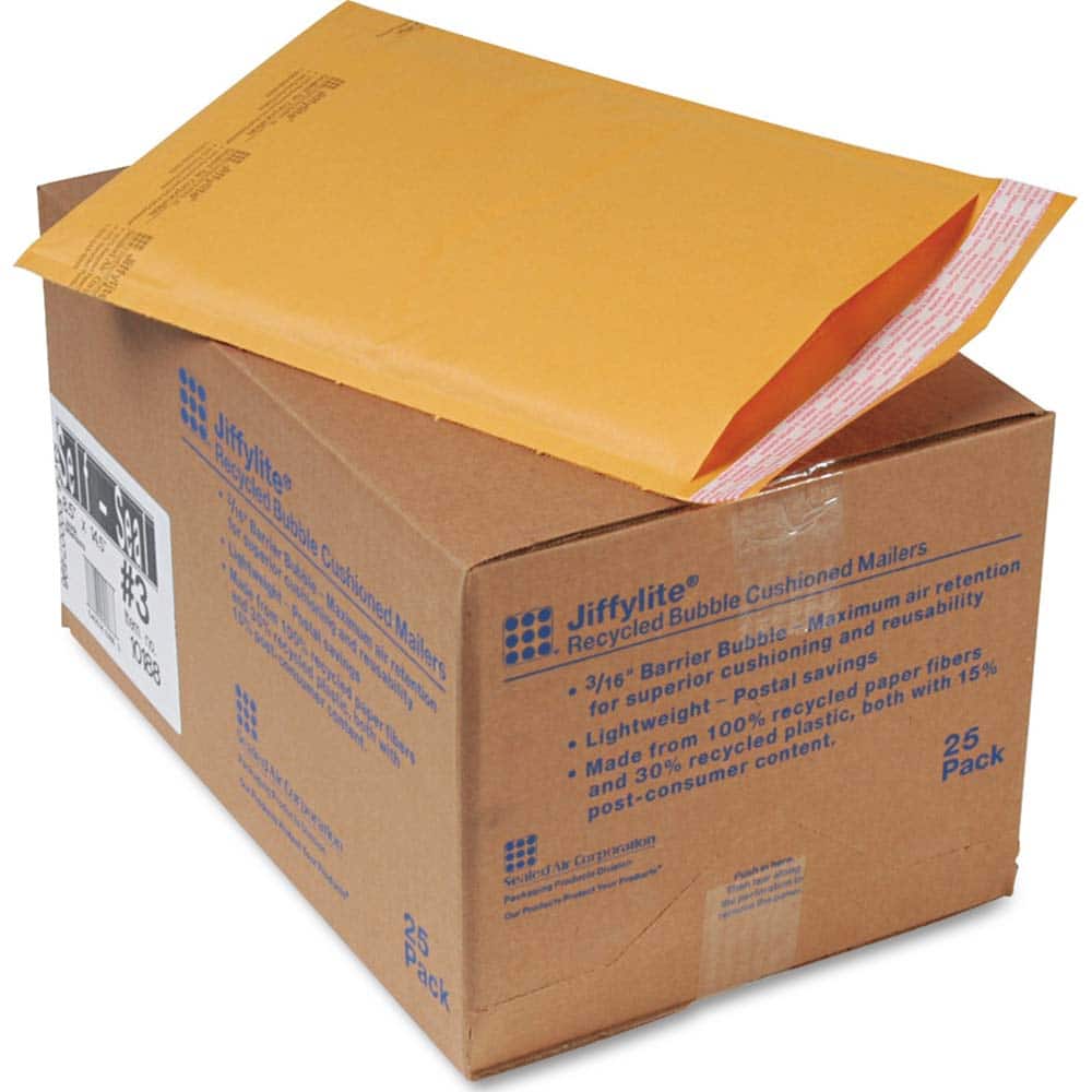 Sealed Air - Mailers, Sheets & Envelopes; Type: Bubble Mailer ; Style: Self Adhesive ; Width (Inch): 14-1/2 ; Length (Inch): 8-1/2 ; Box Quantity: 25 ; Size: 8.5 x 14.5 - Exact Tool & Supply