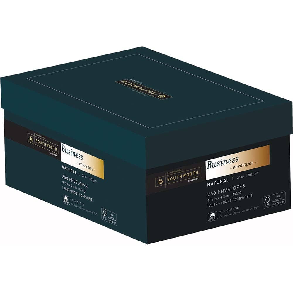 Southworth - Mailers, Sheets & Envelopes; Type: Business Envelope ; Style: Gummed Flap ; Width (Inch): 9-1/2 ; Length (Inch): 4-1/8 ; Box Quantity: 250 ; Size: 4.13 x 9.5 - Exact Tool & Supply