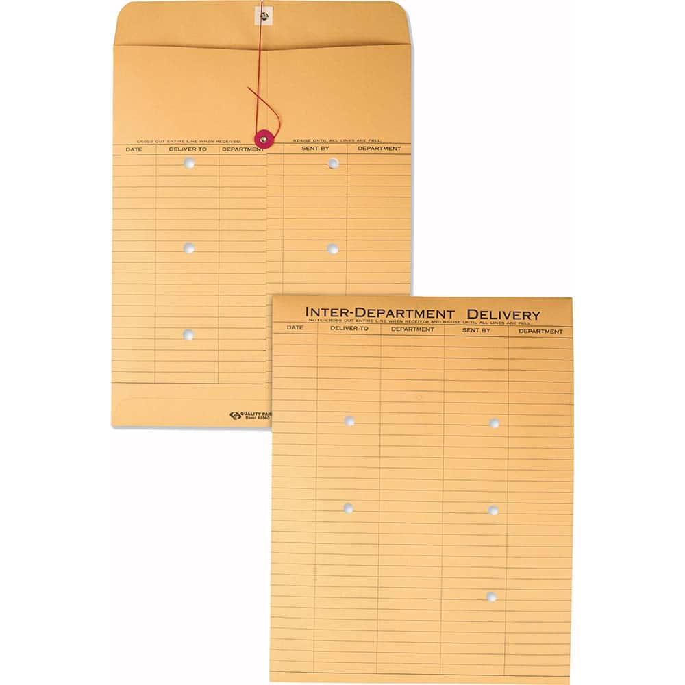 Quality Park - Mailers, Sheets & Envelopes; Type: Inter-Department Envelopes ; Style: String & Button ; Width (Inch): 13 ; Length (Inch): 10 ; Box Quantity: 100 ; Size: 10 x 13 - Exact Tool & Supply