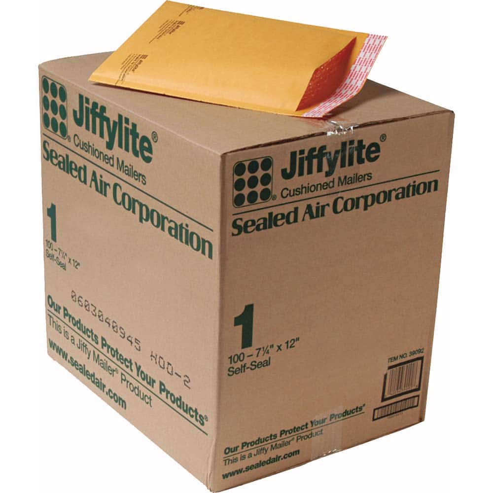Sealed Air - Mailers, Sheets & Envelopes; Type: Bubble Mailer ; Style: Self Adhesive ; Width (Inch): 12 ; Length (Inch): 7-1/4 ; Box Quantity: 100 ; Size: 7.25 x 12 - Exact Tool & Supply