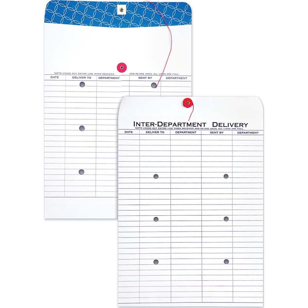 Quality Park - Mailers, Sheets & Envelopes; Type: Inter-Department Envelopes ; Style: String & Button ; Width (Inch): 13 ; Length (Inch): 10 ; Box Quantity: 100 ; Size: 10 x 13 - Exact Tool & Supply