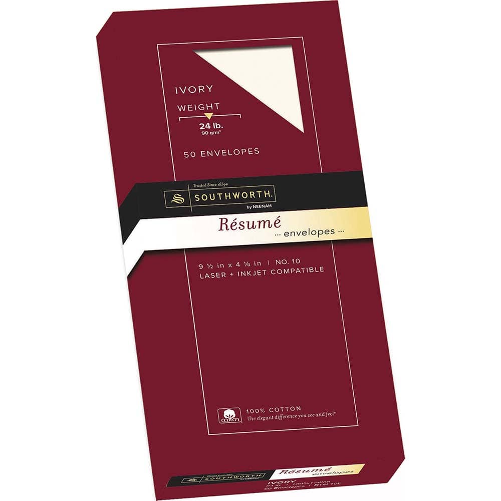 Southworth - Mailers, Sheets & Envelopes; Type: Business Envelope ; Style: Gummed Flap ; Width (Inch): 9-1/2 ; Length (Inch): 4-1/8 ; Box Quantity: 50 ; Size: 4.13 x 9.5 - Exact Tool & Supply