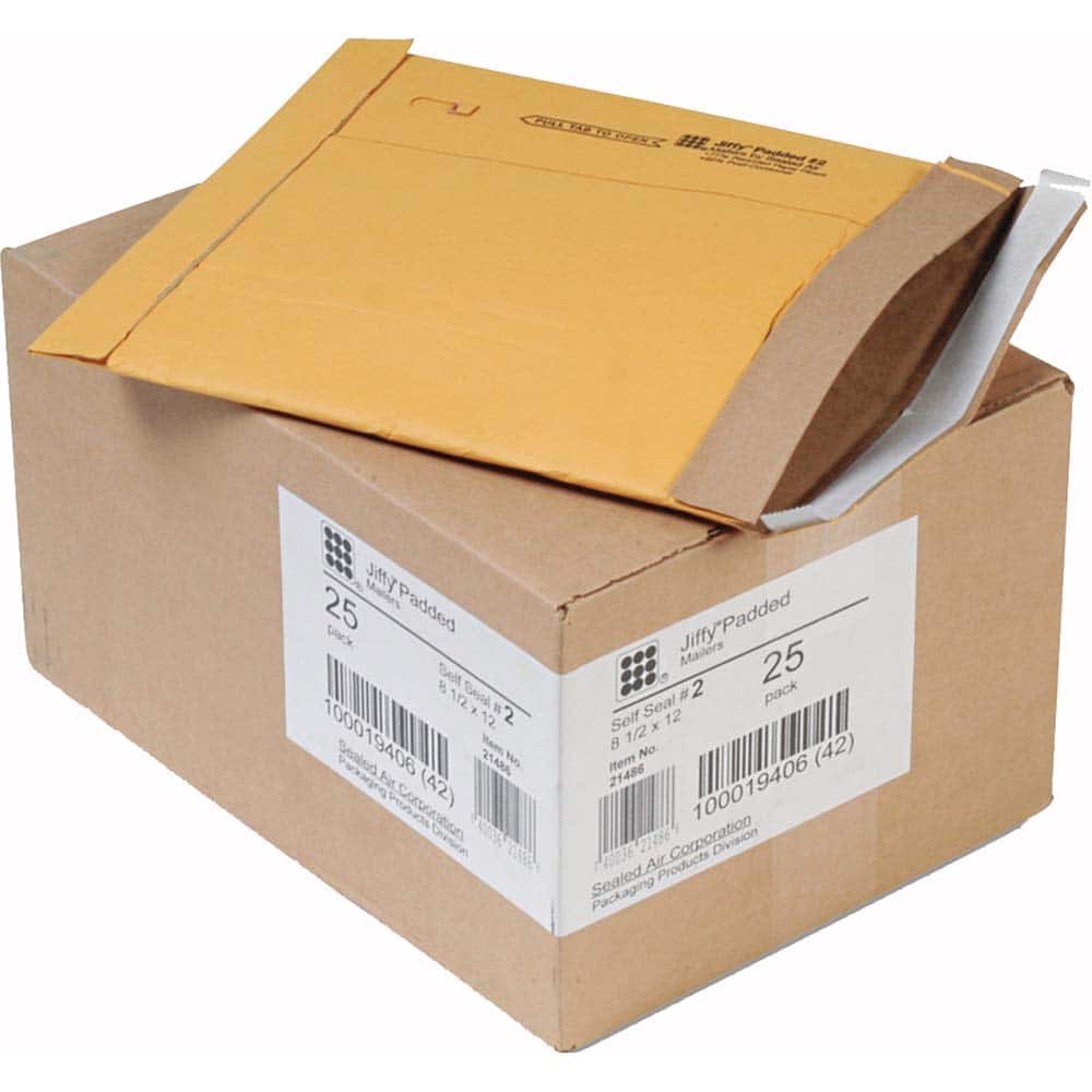 Sealed Air - Mailers, Sheets & Envelopes; Type: Padded Mailer ; Style: Self Adhesive ; Width (Inch): 12 ; Length (Inch): 8-1/2 ; Box Quantity: 25 ; Size: 8.5 x 12 - Exact Tool & Supply