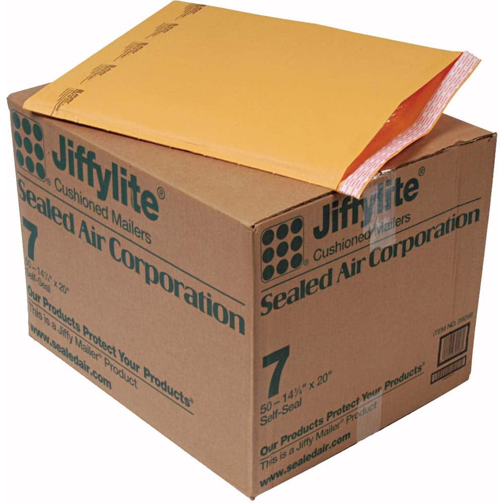 Sealed Air - Mailers, Sheets & Envelopes; Type: Bubble Mailer ; Style: Self Adhesive ; Width (Inch): 14-1/4 ; Length (Inch): 20 ; Box Quantity: 50 ; Size: 14.25 x 20 - Exact Tool & Supply