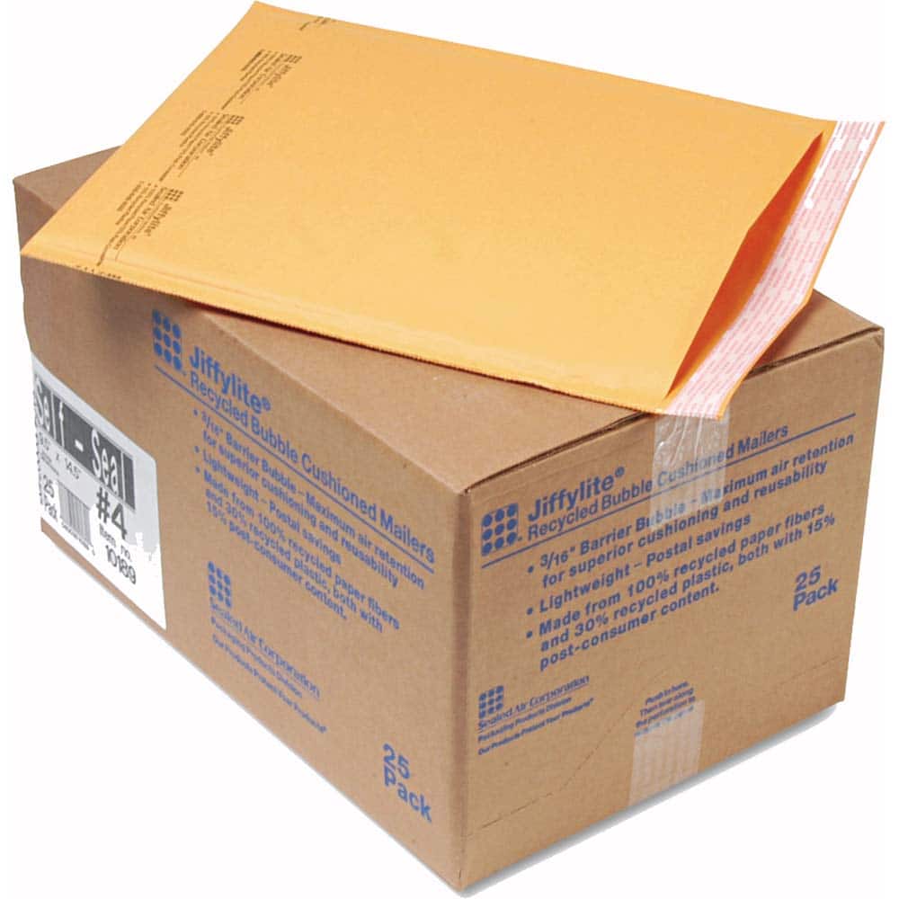 Sealed Air - Mailers, Sheets & Envelopes; Type: Bubble Mailer ; Style: Self Adhesive ; Width (Inch): 14-1/2 ; Length (Inch): 9-1/2 ; Box Quantity: 25 ; Size: 9.5 x 14.5 - Exact Tool & Supply