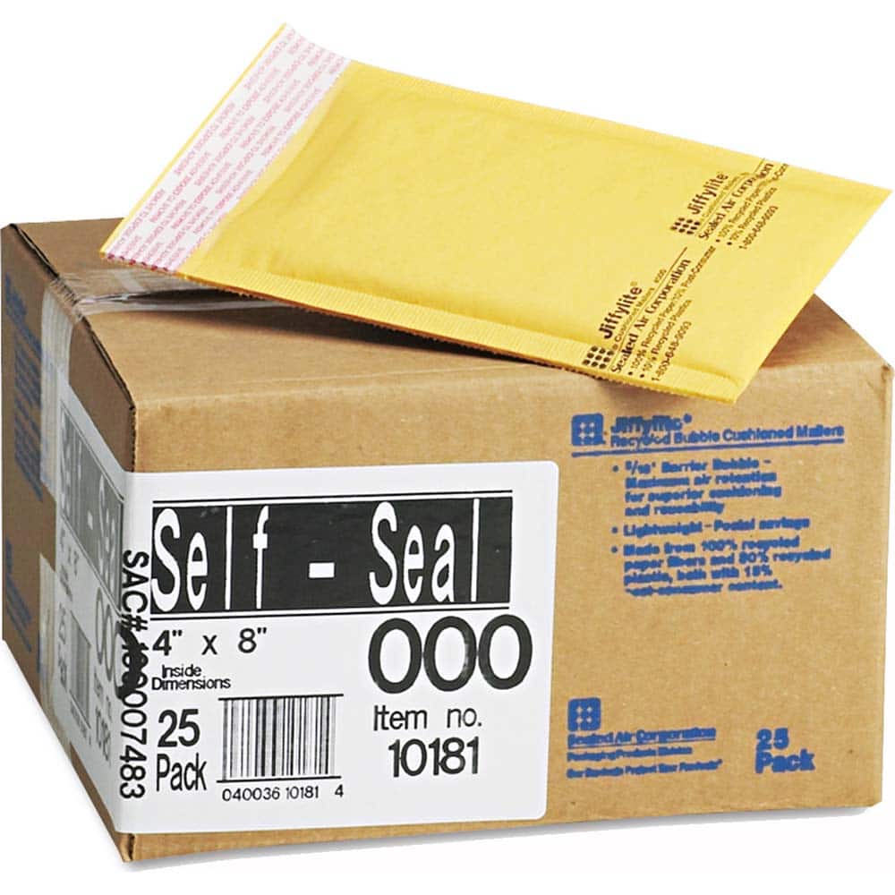 Sealed Air - Mailers, Sheets & Envelopes; Type: Bubble Mailer ; Style: Self Adhesive ; Width (Inch): 8 ; Length (Inch): 4 ; Box Quantity: 25 ; Size: 4 x 8 - Exact Tool & Supply