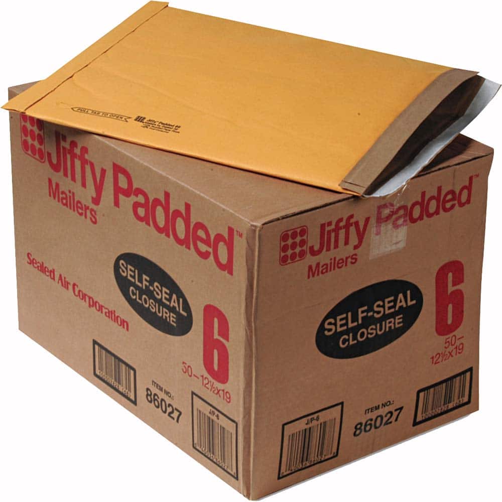 Sealed Air - Mailers, Sheets & Envelopes; Type: Padded Mailer ; Style: Self Adhesive ; Width (Inch): 19 ; Length (Inch): 12-1/2 ; Box Quantity: 50 ; Size: 12.5 x 19 - Exact Tool & Supply