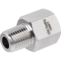 USA Sealing - Brass & Chrome Pipe Fittings; Type: Reducing Adapter ; Fitting Size: 3/8 x 1/8 ; End Connections: FNPTF x MNPTF ; Material: Brass ; Pressure Rating (psi): 1000 ; Finish/Coating: Nickel Plated - Exact Tool & Supply