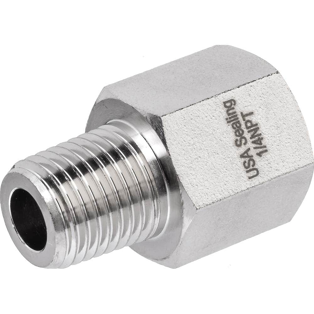 USA Sealing - Brass & Chrome Pipe Fittings; Type: Reducing Adapter ; Fitting Size: 1/2 x 3/8 ; End Connections: FNPTF x MNPTF ; Material: Brass ; Pressure Rating (psi): 1000 ; Finish/Coating: Nickel Plated - Exact Tool & Supply