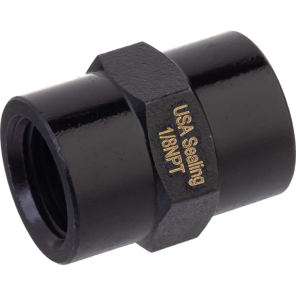 USA Sealing - Brass & Chrome Pipe Fittings; Type: Coupling ; Fitting Size: 1/2 x 1/2 ; End Connections: FNPTF x FNPTF ; Material: Brass ; Pressure Rating (psi): 1000 ; Finish/Coating: Black Zinc - Exact Tool & Supply