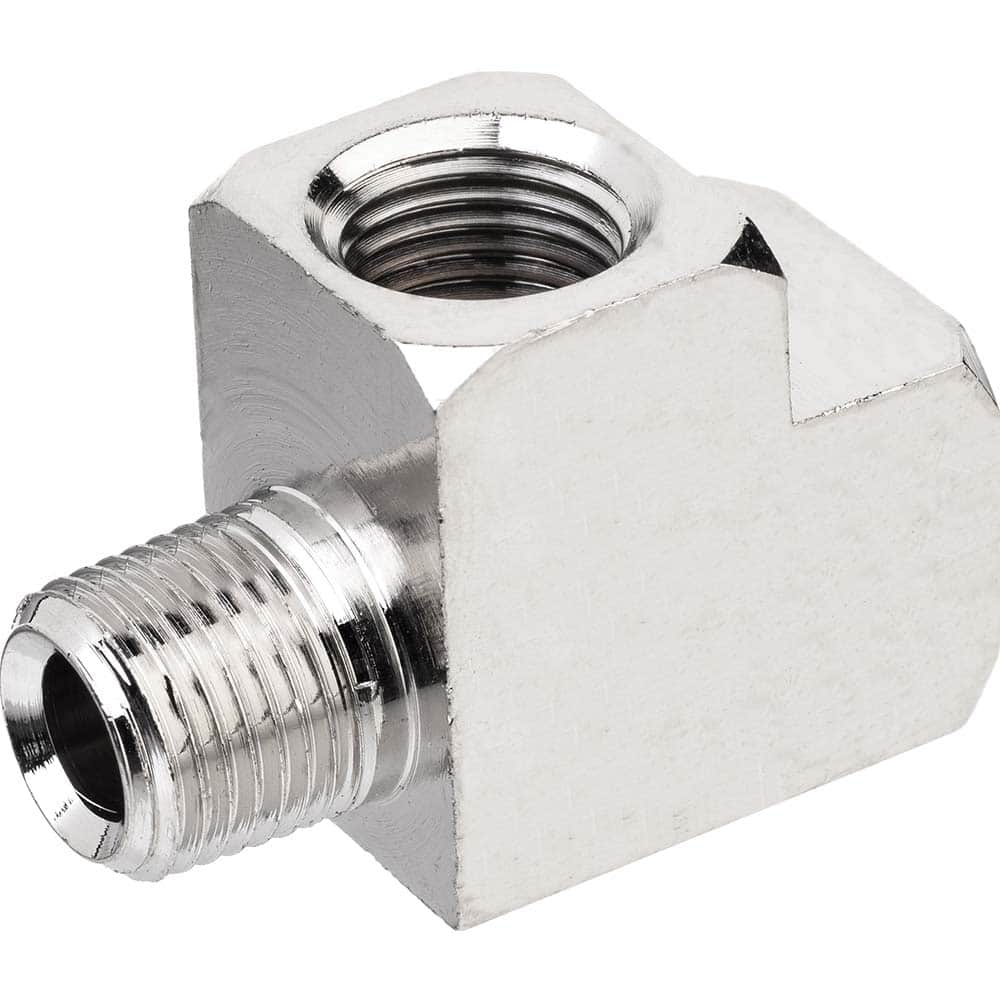 USA Sealing - Brass & Chrome Pipe Fittings; Type: Run Tee ; Fitting Size: 1/4 x 1/4 x 1/4 ; End Connections: FNPTF x FNPTF x MNPTF ; Material: Brass ; Pressure Rating (psi): 1000 ; Finish/Coating: Nickel Plated - Exact Tool & Supply