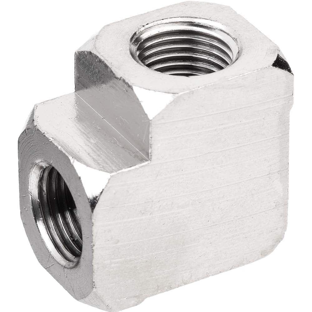 USA Sealing - Brass & Chrome Pipe Fittings; Type: 90 Elbow ; Fitting Size: 3/8 x 3/8 ; End Connections: FNPTF x FNPTF ; Material: Brass ; Pressure Rating (psi): 1000 ; Finish/Coating: Nickel Plated - Exact Tool & Supply