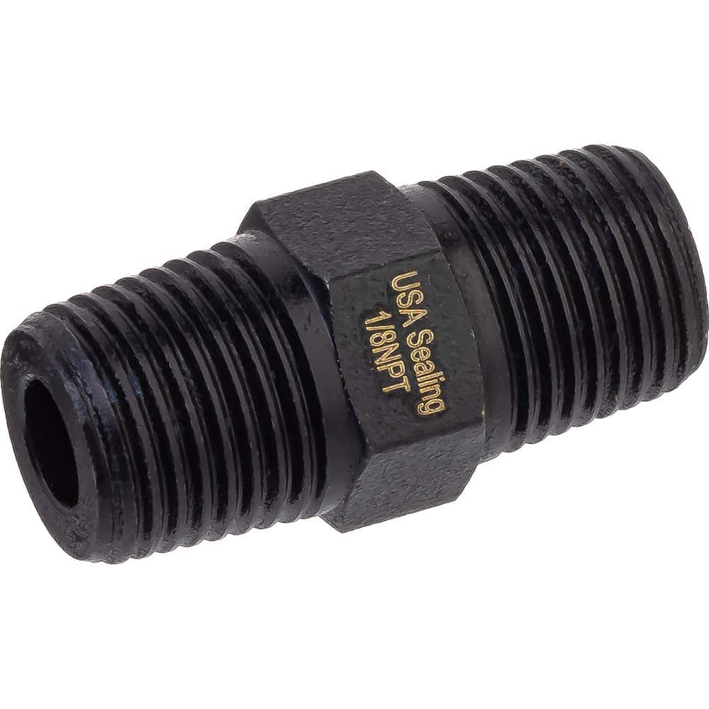 USA Sealing - Brass & Chrome Pipe Fittings; Type: Hex Nipple ; Fitting Size: 1/2 x 1/2 ; End Connections: MNPTF x MNPTF ; Material: Brass ; Pressure Rating (psi): 1000 ; Finish/Coating: Black Zinc - Exact Tool & Supply