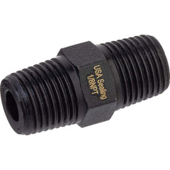 USA Sealing - Brass & Chrome Pipe Fittings; Type: Hex Nipple ; Fitting Size: 1/2 x 1/2 ; End Connections: MNPTF x MNPTF ; Material: Brass ; Pressure Rating (psi): 1000 ; Finish/Coating: Black Zinc - Exact Tool & Supply