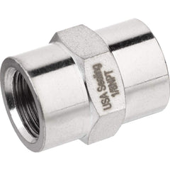 USA Sealing - Brass & Chrome Pipe Fittings; Type: Coupling ; Fitting Size: 1/2 x 1/2 ; End Connections: FNPTF x FNPTF ; Material: Brass ; Pressure Rating (psi): 1000 ; Finish/Coating: Nickel Plated - Exact Tool & Supply