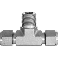 USA Sealing - Metal Compression Tube Fittings; Type: Branch Tee ; End Connections: Tube OD x Male NPT ; Tube Outside Diameter (Inch): 1/4 ; Thread Size: 1/4 ; Material: Steel ; Maximum Working Pressure (psi): 4900.000 - Exact Tool & Supply