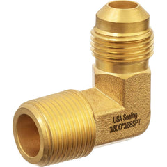 USA Sealing - Metal Flared Tube Fittings; Type: 90 Elbow ; Flared Degrees: 45 ; End Connections: Male JIC x MBSPT ; Thread Size: 1/2 ; Tube Outside Diameter (Inch): 1/4 ; Thread Type: Male BSPT - Exact Tool & Supply
