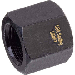USA Sealing - Brass & Chrome Pipe Fittings; Type: Cap ; Fitting Size: 3/8 x 3/8 ; End Connections: FNPTF x FNPTF ; Material: Brass ; Pressure Rating (psi): 1000 ; Finish/Coating: Black Zinc - Exact Tool & Supply