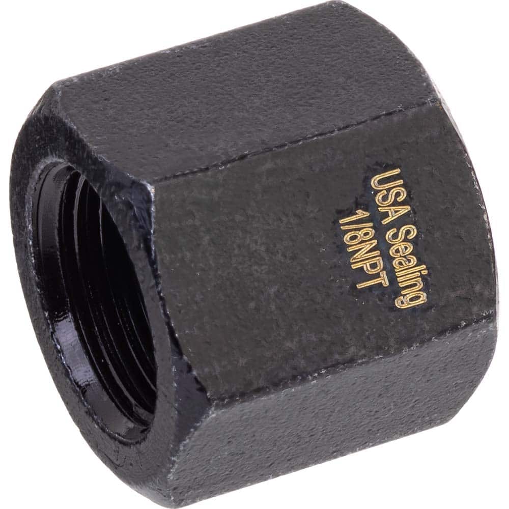USA Sealing - Brass & Chrome Pipe Fittings; Type: Cap ; Fitting Size: 1/2 x 1/2 ; End Connections: FNPTF x FNPTF ; Material: Brass ; Pressure Rating (psi): 1000 ; Finish/Coating: Black Zinc - Exact Tool & Supply