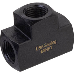 USA Sealing - Brass & Chrome Pipe Fittings; Type: Tee ; Fitting Size: 1/8 x 1/8 x 1/8 ; End Connections: FNPTF x FNPTF x FNPTF ; Material: Brass ; Pressure Rating (psi): 1000 ; Finish/Coating: Black Zinc - Exact Tool & Supply
