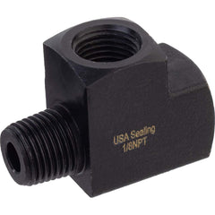USA Sealing - Brass & Chrome Pipe Fittings; Type: Run Tee ; Fitting Size: 3/8 x 3/8 x 3/8 ; End Connections: FNPTF x FNPTF x MNPTF ; Material: Brass ; Pressure Rating (psi): 1000 ; Finish/Coating: Black Zinc - Exact Tool & Supply