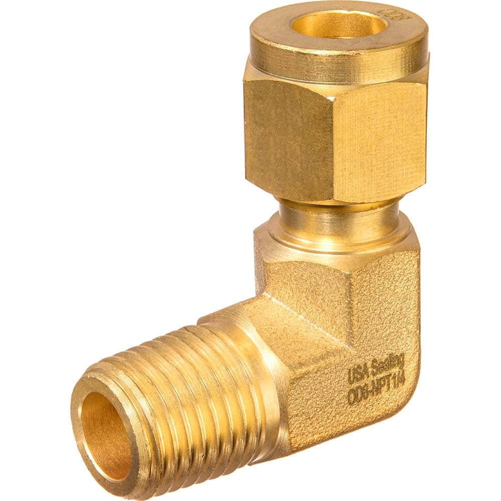 USA Sealing - Metal Compression Tube Fittings; Type: Elbow ; End Connections: Tube OD x Male BSPT ; Tube Outside Diameter (mm): 6 ; Thread Size: 1/2 ; Material: Brass ; Compression Style: Double Ferrule - Exact Tool & Supply