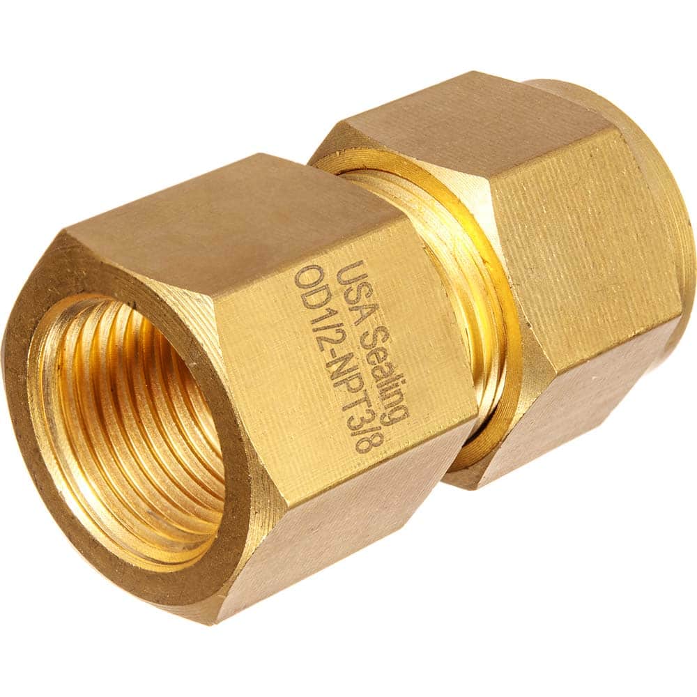 USA Sealing - Metal Compression Tube Fittings; Type: Female Straight Fitting ; End Connections: Tube OD x FBSPP ; Tube Outside Diameter (mm): 10 ; Thread Size: 3/8 ; Material: Brass ; Compression Style: Double Ferrule - Exact Tool & Supply