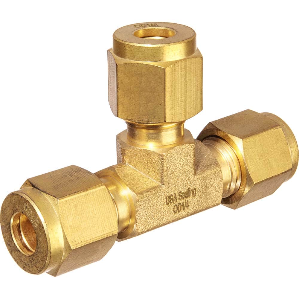 USA Sealing - Metal Compression Tube Fittings; Type: Union Tee ; End Connections: Tube OD x Tube OD ; Tube Outside Diameter (mm): 4 ; Thread Size: None ; Material: Brass ; Compression Style: Double Ferrule - Exact Tool & Supply