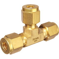USA Sealing - Metal Compression Tube Fittings; Type: Union Tee ; End Connections: Tube OD x Tube OD ; Tube Outside Diameter (mm): 4 ; Thread Size: None ; Material: Brass ; Compression Style: Double Ferrule - Exact Tool & Supply